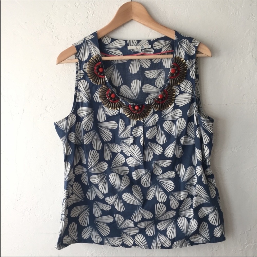 Boden fan print tank with wooden bib beading Sz 12